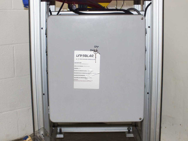 Misco MX1-710-000-2 – electrical enclosure panel with Uni-Solar label and ON/OFF toggle switch mounted in aluminum frame