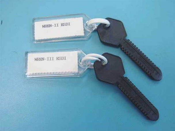 Bell Atlantic ESDI ROM Keys set of 2 — one labeled WREN-II ESDI and one labeled WREN-III ESDI, with black physical keys on plastic keytag holders