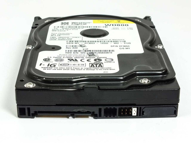 Western Digital WD800 WD Caviar 80GB SATA 3.5" hard drive – side profile view showing SATA connector and drive chassis