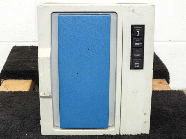 Magnetic Peripherals 94093601 front panel close-up showing blue removable disk door and START, FAULT, WRT PRT indicator button array