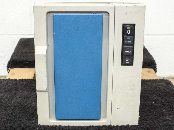 Seagate 94093601 storage system front panel showing blue door, power indicator, START button, FAULT indicator, and WRT PRT button