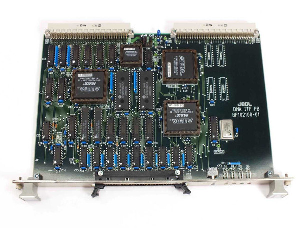 JEOL DMA ITF PB BP102100-01 — angled top view showing full board with Altera MAX chips and front panel