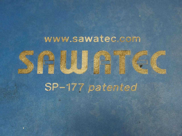 Sawatec SP-177 close-up of blue cap label reading SAWATEC SP-177 patented with website text