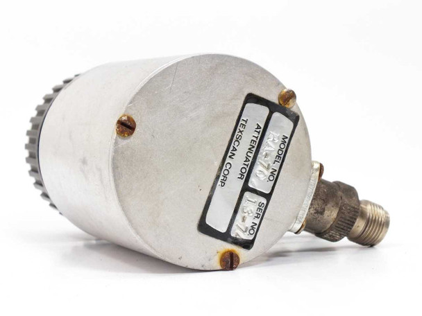 Texscan RA-70 Attenuator – rear label view showing Model No. RA-70, Texscan Corp., and serial number