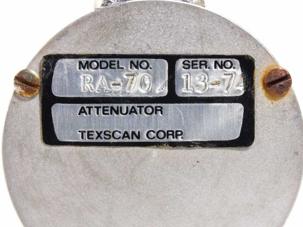 Texscan RA-70 Attenuator – close-up of data plate showing model RA-70 and serial number 13-74