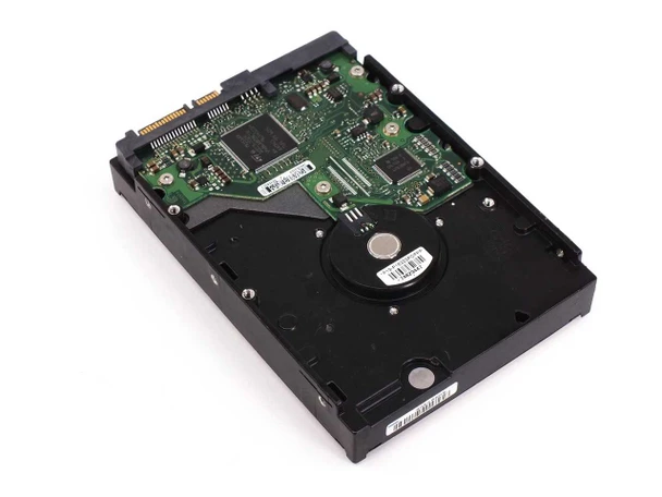 Seagate ST380819AS 80GB hard drive – PCB underside view showing controller chips and spindle motor