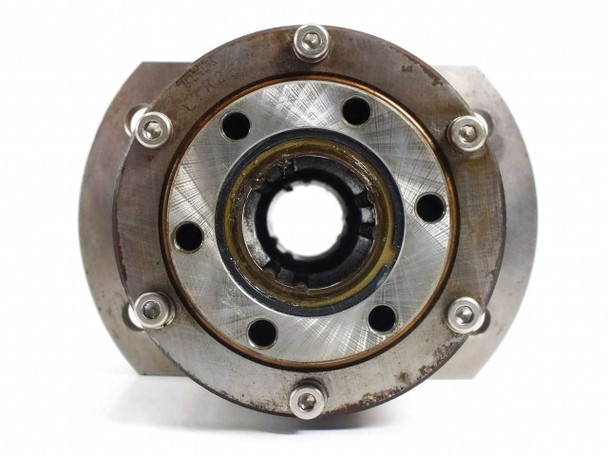 Rotation drive cylinder – front face view of 125mm mounting flange showing four 9mm bolt holes and 25mm shaft bore with bearing