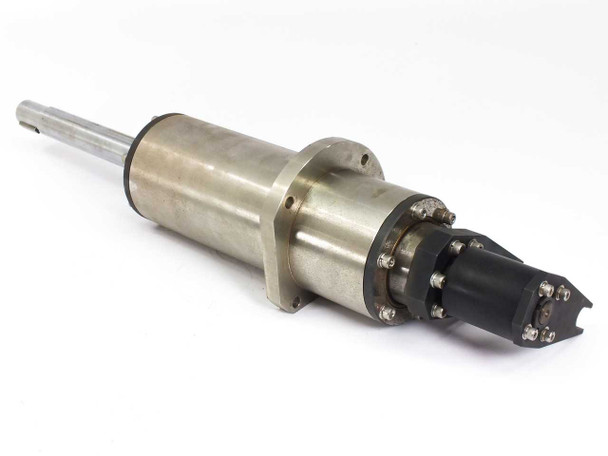 Stainless steel rotation cylinder 330mm with multi-bolt end cap and polished shaft – right angled view