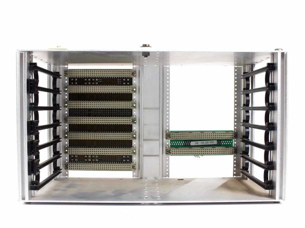 Netstal Sycap AMS-MBUS 7-Slot chassis – rear angle view showing full card slot array and backplane connector rows