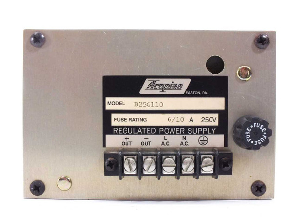 Acopian B25G110 Linear Regulated Power Supply – front panel view showing label, screw terminal block, and fuse holder