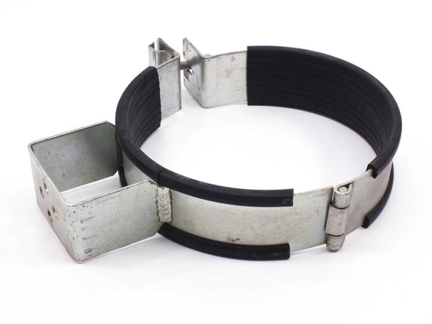 Cherry-Burrell tank bracket clamp – side view showing open clamp band and bracket flanges