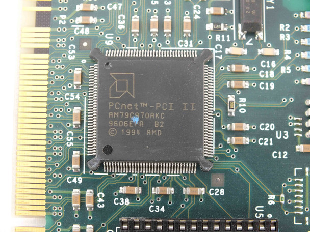IBM 13H9238 PCI Ethernet Adapter – close-up of AMD PCnet-PCI II AM79C970AKC main controller chip dated 1994