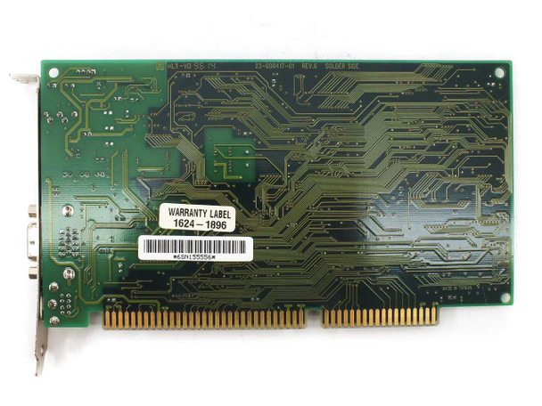 Sigma Designs RealMagic 53-000417 PCB solder side showing board markings 53-000417-01 Rev A and warranty label 1624-1696