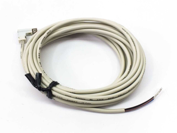 Single Misumi ME33L3 solid state sensor showing full pre-wired cable length with bare wire leads