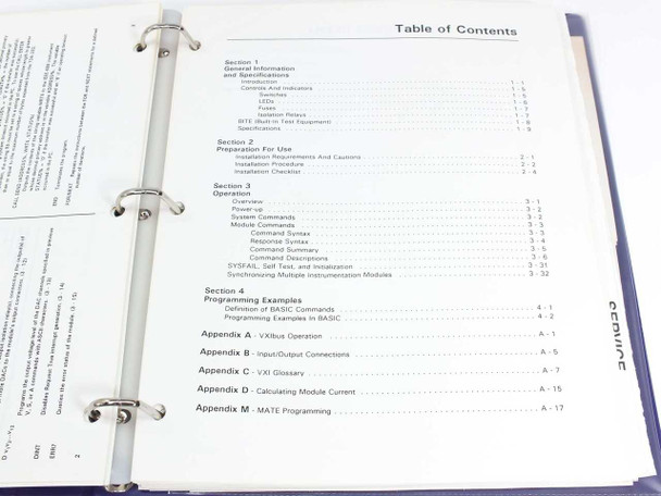 Tektronix VX4730 Operating Manual table of contents showing sections on operation, programming, VXIbus, and I/O connections