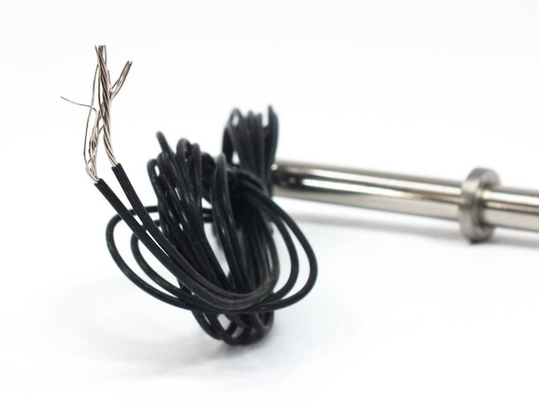 Close-up of Watlow FIREROD G9N-13995 bare lead wire ends showing two stripped conductors