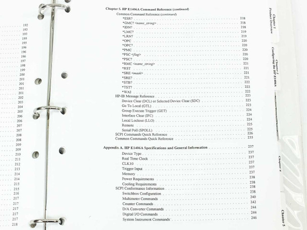 HP E1406A manual Chapter 5 SCPI common command reference continued plus Appendix A specifications and general information including CLK10, trigger input, memory, and power requirements