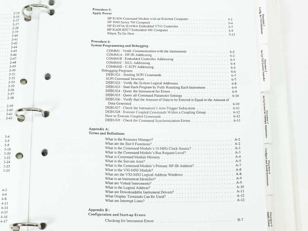 E1406-90028 Configuration Guide table of contents – procedures 5 and appendices covering system programming, debugging, and error checking
