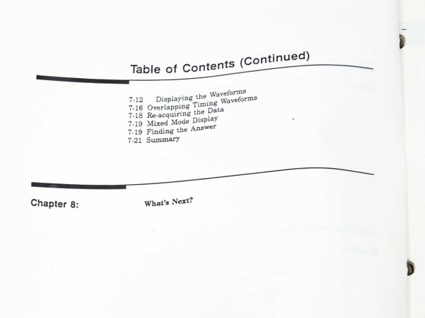 Table of Contents final page — HP 16510A Getting Started Guide showing Chapter 7 continuation and Chapter 8: What's Next?