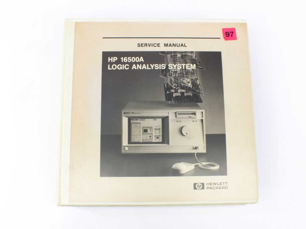 HP 16500A Logic Analysis System Service Manual front cover with Hewlett-Packard logo and mainframe photo