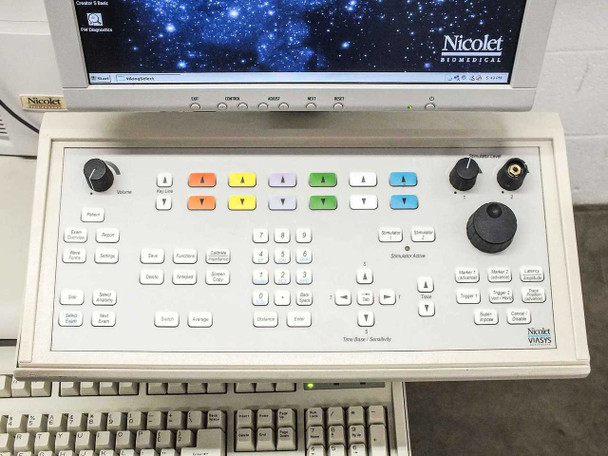 Nicolet Viasys Viking Select dedicated control keyboard panel with color-coded function keys, knobs, and stimulator controls