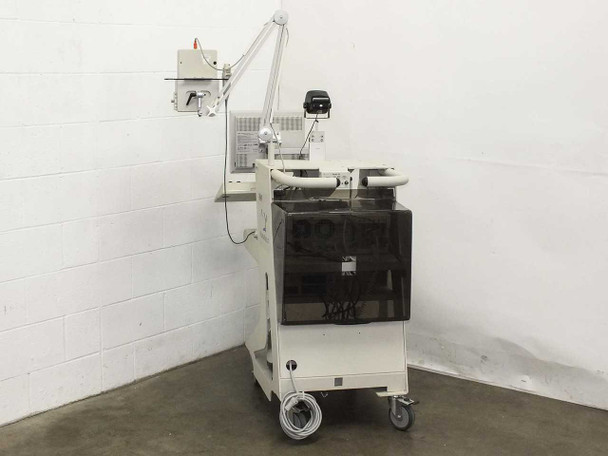 Nicolet Viking Select EMG system — left/rear three-quarter view showing articulating arm, amplifier, and mobile cart with cover
