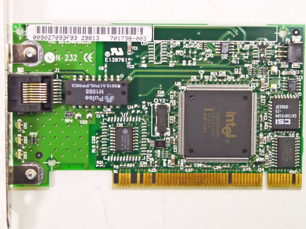 Intel PILA8461 Pro/100+ Management PCI NIC – close-up of PCB labels showing part number 701738-003 and Intel 82559 chipset markings
