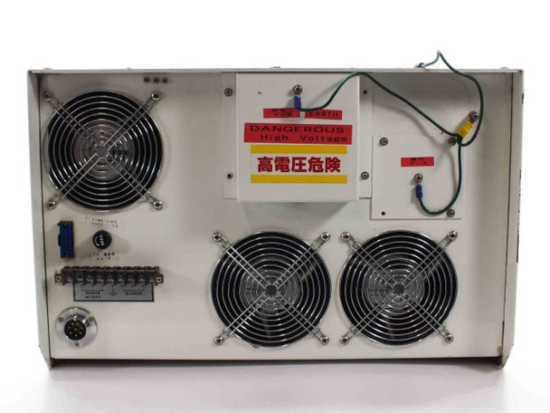 Tokyo Foton UV2 Power Unit — rear view showing three axial cooling fans, Dangerous High Voltage warning label in Japanese and English, and terminal blocks