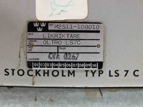 Carl Olsson LS7C data plate showing part number M2511-108010, LIKRIKTARE OLTRO LS7C, CVA 0267, and Stockholm Typ LS7C markings