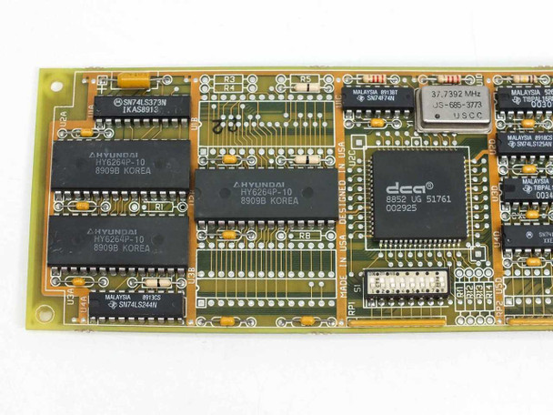DCA IRMA III 003581 PCB close-up showing three Hyundai HY6264P-10 memory chips and DCA secondary chip