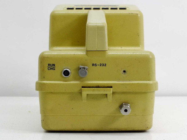 Rear panel of Thermo Environmental 580B OVM showing RUN/CHG port, RS-232 serial connector, and sample inlet fitting
