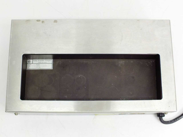 Top-down view of Fisher Isotemp 145 Dry Bath showing open stainless steel bath well with block insert slots — no inserts installed