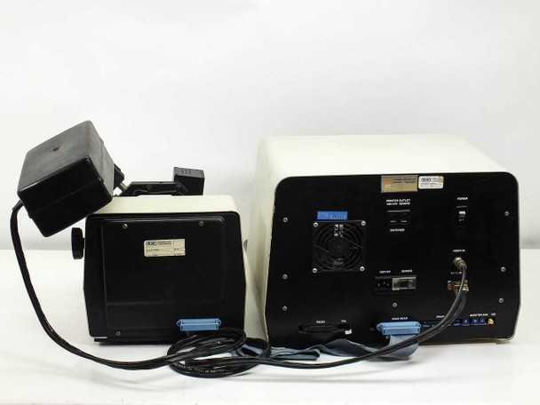 Sloan Dektak IIA VEECO surface profilometer — rear view of both units showing interconnecting cables, fan, rear panel connectors, and power inlet