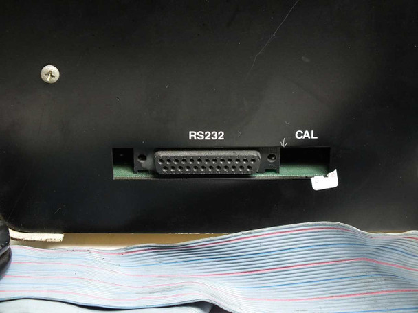Sloan Dektak IIA module interface unit — rear panel close-up showing RS-232 (DB-25 male) connector and CAL port