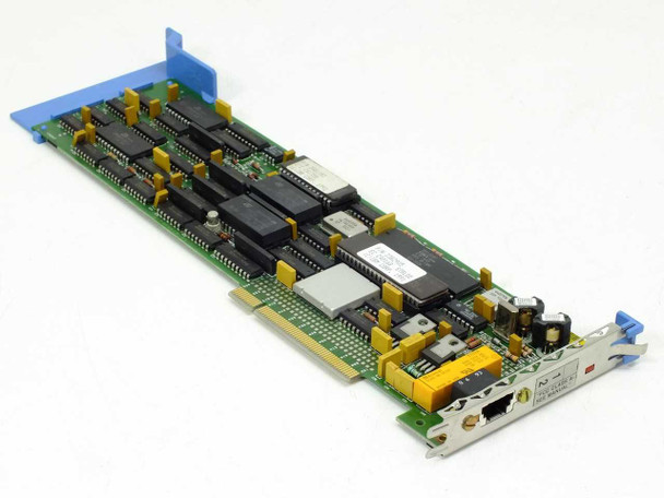IBM 34G1184 MCA Store Loop Adapter Card – top component side showing Texas Instruments ICs, memory chips, and MCA edge connector with blue retaining bracket