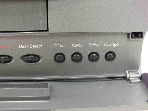 Go Video GV-6060 lower panel right side — Deck Select, Clear, Menu, Select, Change buttons; small switch visible at right