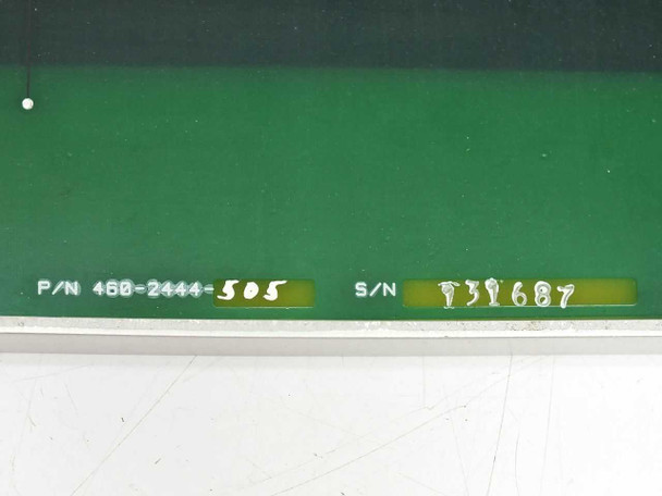 Aydin 3053 circuit card label close-up showing P/N 460-2444-505 and S/N T31687 printed on the board edge