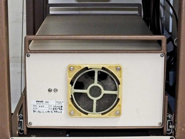 PWS P50 sub-system rear enclosure panel with cooling fan and PWS Inc. label showing model P50