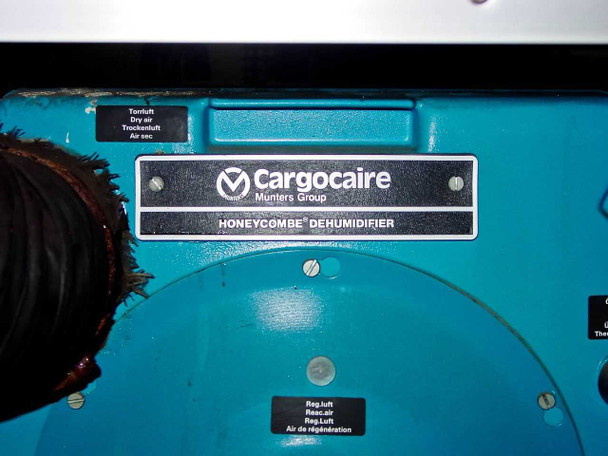 Munters Cargocaire Honeycombe Dehumidifier nameplate reading Cargocaire Munters Group Honeycombe Dehumidifier