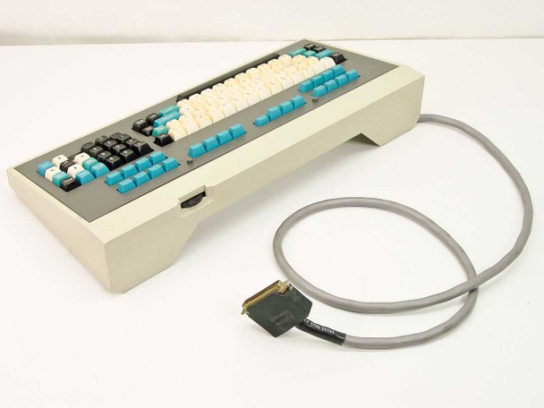 Perkin-Elmer Infrared Data Station terminal keyboard – angled three-quarter rear view showing low-profile housing and proprietary cable