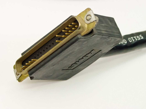 Close-up of proprietary multi-pin connector on Perkin-Elmer 55000-0147 keyboard cable with partial part number visible on cable jacket