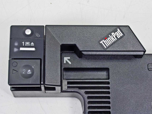Lenovo ThinkPad 42W4638 Mini Dock – close-up of left side showing ThinkPad logo, eject levers and lock cylinder