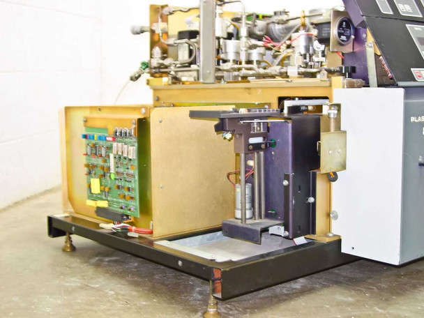 Tegal 803 interior left side with cover removed showing control PCB and wafer elevator/transport mechanism