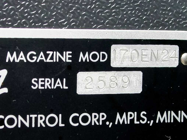 Camerz 170EN24 magazine data plate showing model number 170EN24 and serial number, manufactured by Photo-Control Corp Minneapolis Minnesota