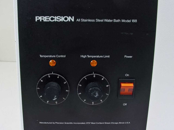 Precision Scientific Model 188 right control panel – Temperature Control and High Temperature Limit dials, Power switch