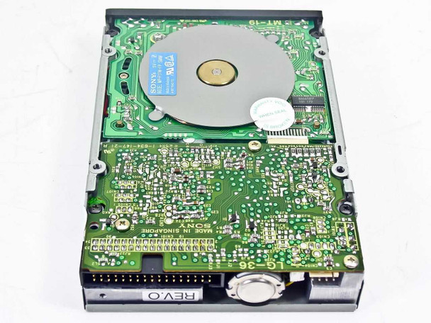 Sony MP-F17W-FP floppy drive — top-down view of PCB and internal spindle mechanism