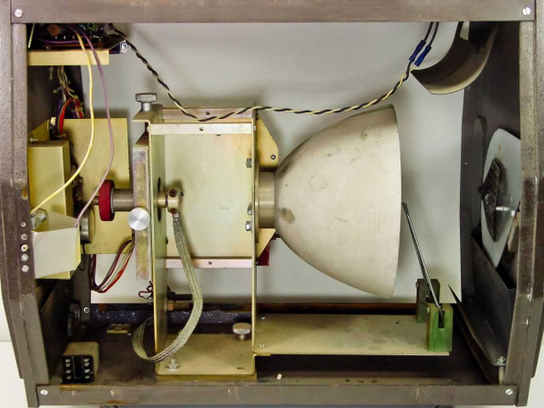 LP Associates 8510 Xelamp — interior close-up showing conical reflector, lamp mount assembly, and internal chassis structure from above