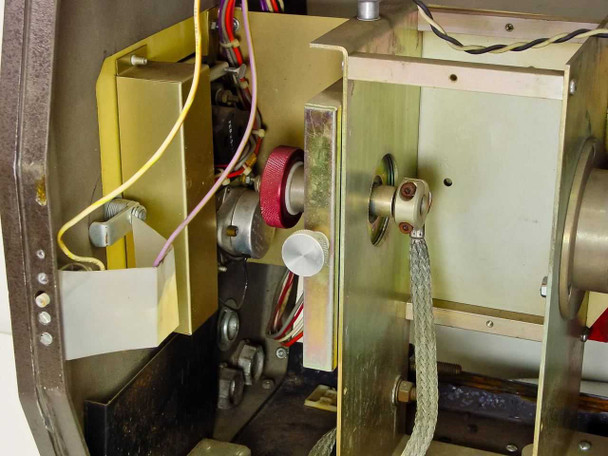 LP Associates 8510 Xelamp — interior detail showing adjustment mechanisms, red knob, and lamp alignment hardware