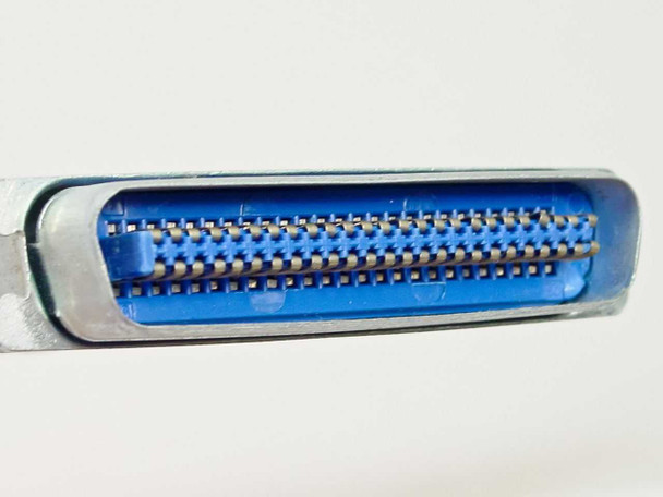 Close-up of 50-position Mini D ribbon solder connector on the external end of the vacuum feedthrough