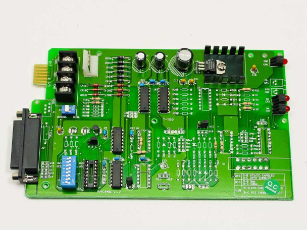Widget World 9406 V1.2 RS-232 to RS-422 Bidirectional Converter Card – top component side showing DIP switches, DB25 connector, terminal block, and main ICs